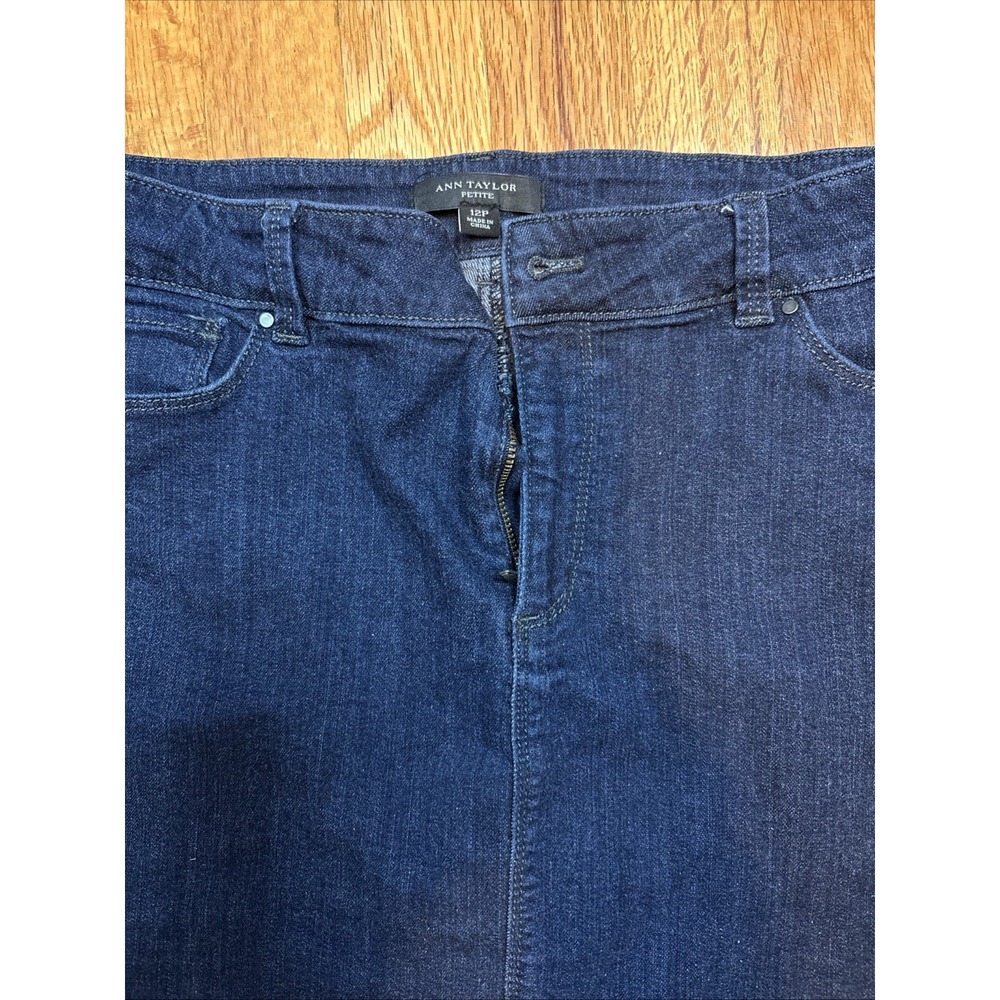ANN TAYLOR JEAN MINI SKIRT Dark Wash Stretch Denim 5 Pockets 12P Office Cute
